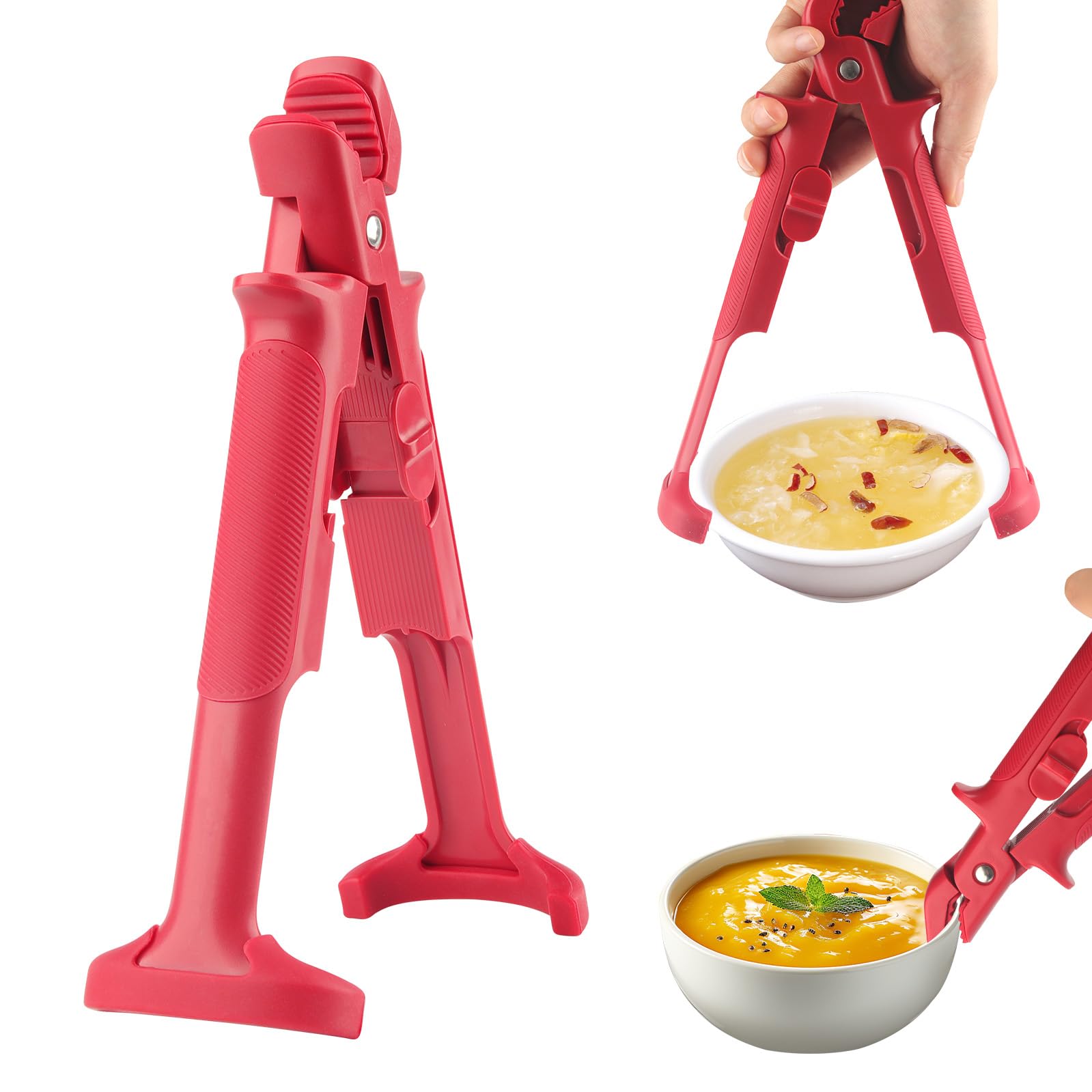 MOKIDO Airfryer Zange 2in1 Set, Silikon Zange & Tablett Greifzange für Heißluftfritteuse, Anti-Verbrühung Ofenzange, rutschfeste Küchenzangen für Schüsseln, Teller, Pfannen – 1 Stück, bordeauxrot