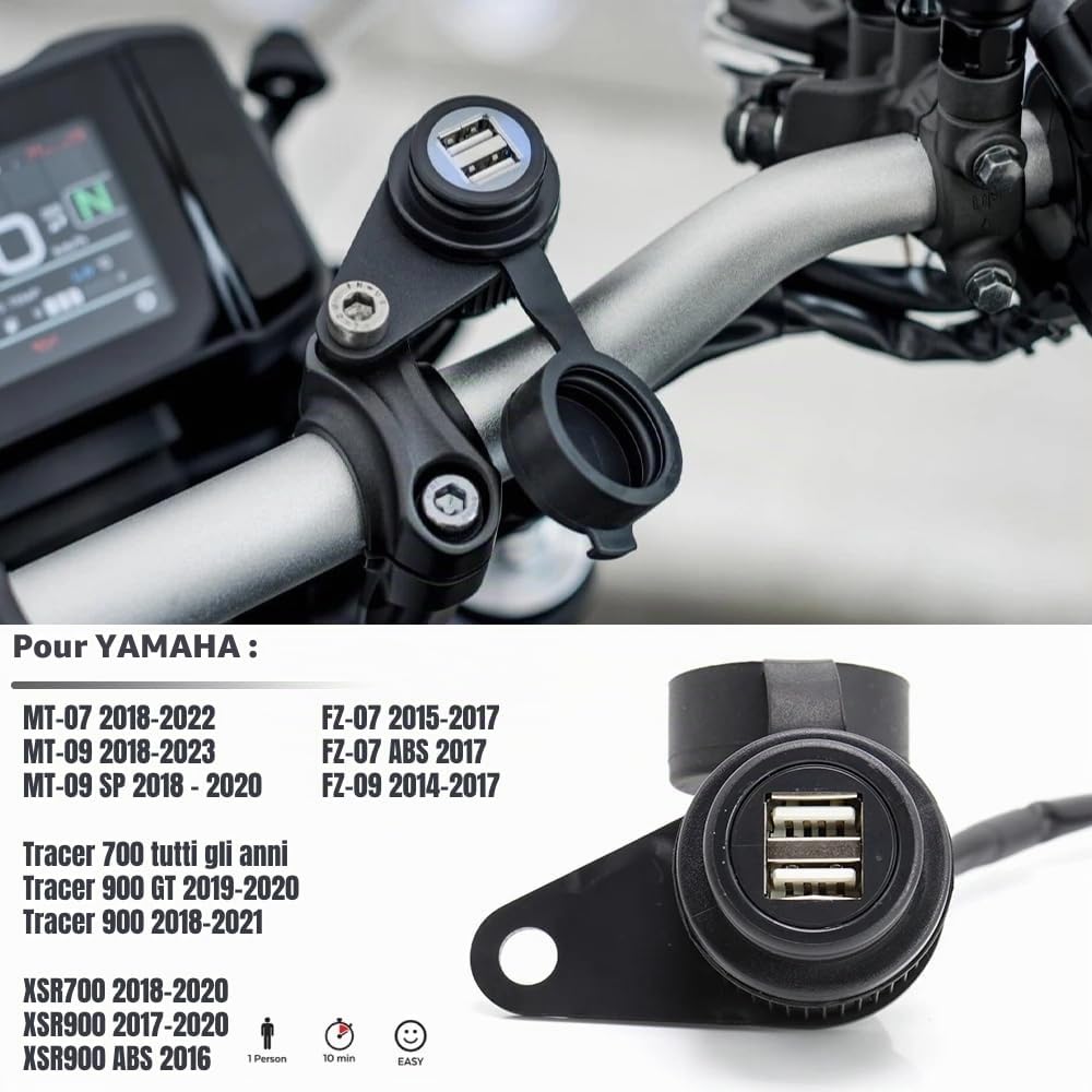 Adaptateur de chargeur USB double 12 V pour moto pour Yamaha Tracer MT-07 MT-09 SP FZ-09 FZ-07 Tracer XSR 700 900 Accessoires pour moto