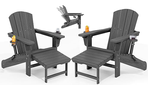 KINGYES Folding Adjustable Adirondack Chair with Retractable Ottoman Set of