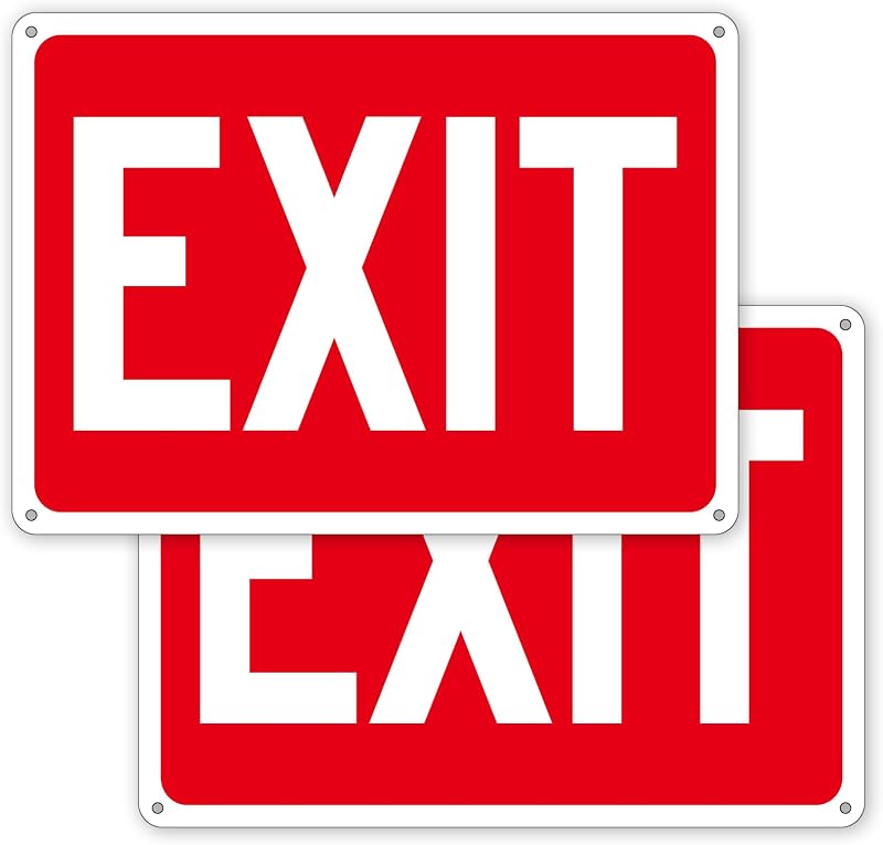 (2 Pack) Exit Signs, Aluminum Exit Sign with Red Background, Exit Signs for Door and Wall Mount - High Visibility Reflective Safety Sign, Easy to Install (10x7 Inch, Medium)