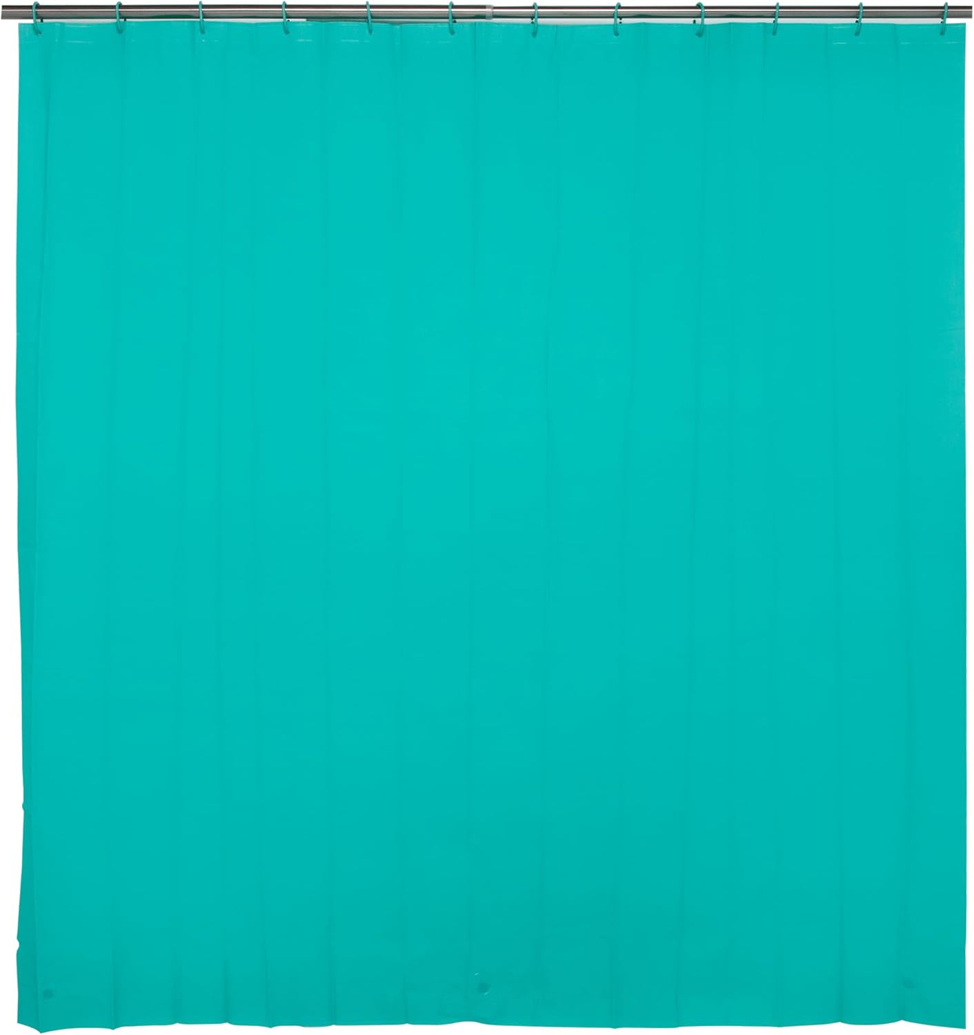 Kenney KN61748 Lightweight 3 Gauge Waterproof PEVA Shower Curtain Liner with Durable Eyelet Hang Holes, Weighted Magnetic Hem, and 12 Piece Plastic C-Ring Set for Bathroom, 70" W x 72" H, Turquoise