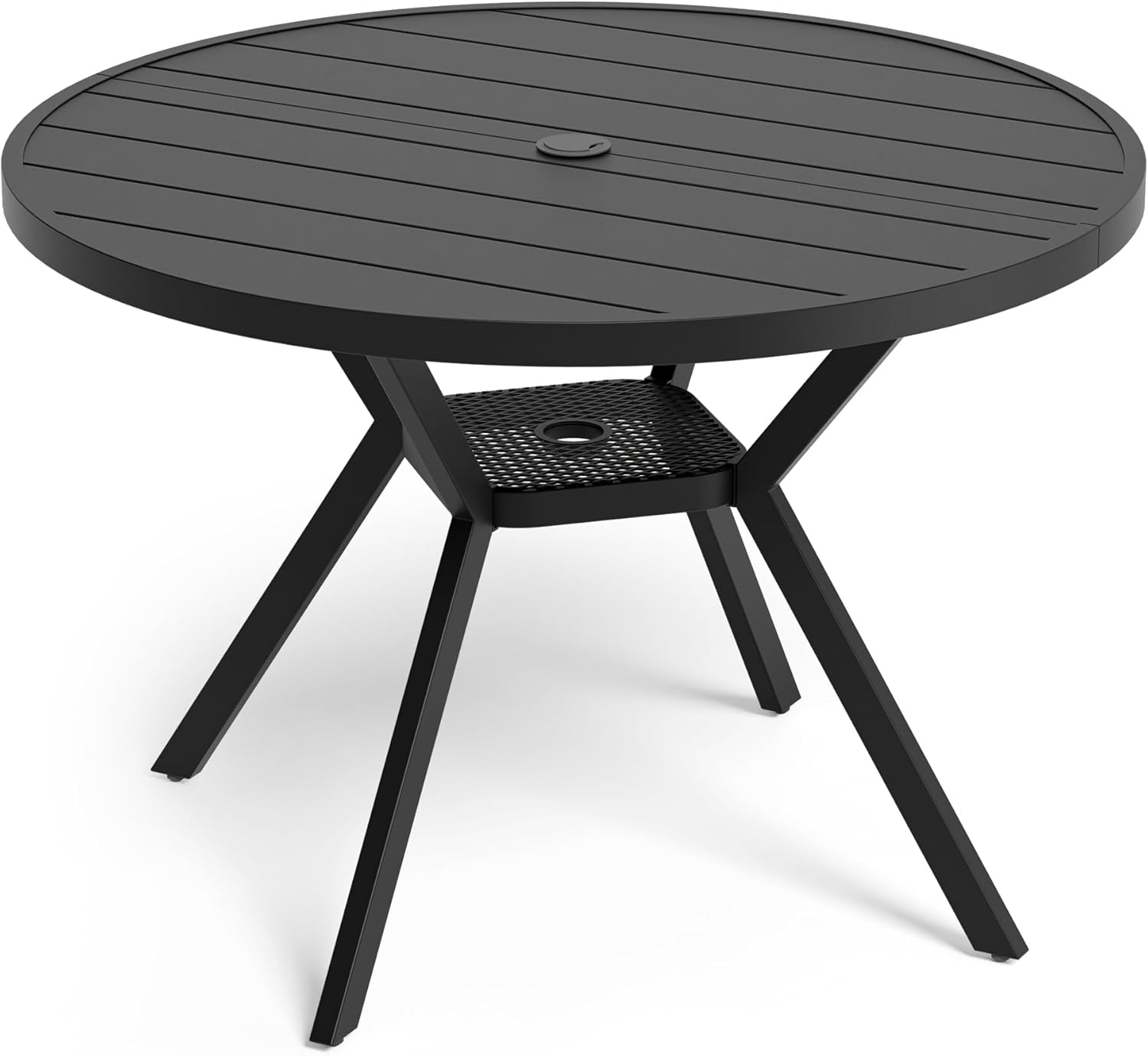 Betterhood 42” Outdoor Patio Table, Metal Patio Dining Table for All Weather, Round Outdoor Coffee Table, Patio Table with Adjustable Umbrella Hole or Garden, Backyard and Porch
