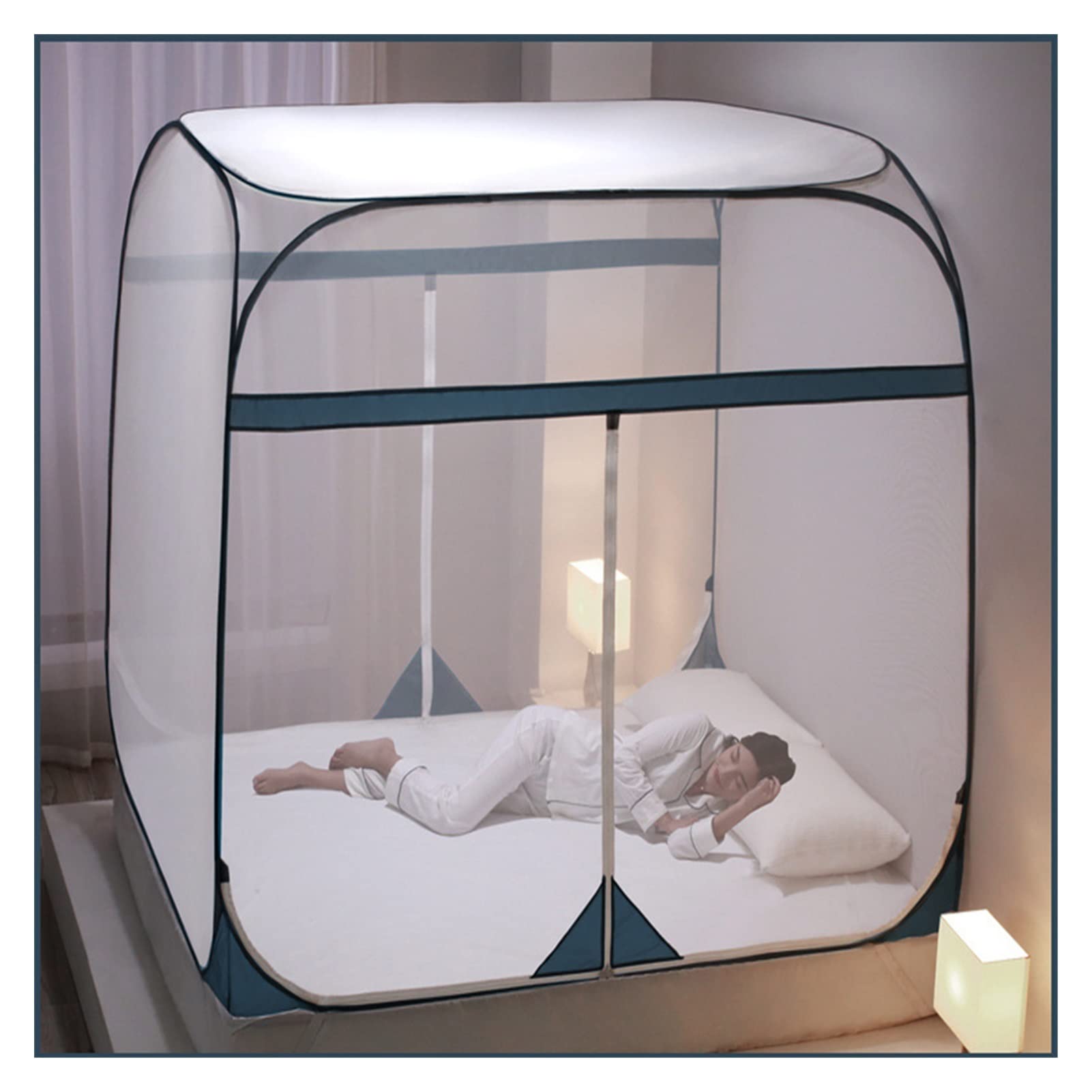 DXTFDHB Bed Canopy Square 4 Corners Netting Elegant Mosquito Net Play Tent Room Decoration Zipper Closure Bed Net Canopy Bedding(Coffee,1.8 * 2.2m)