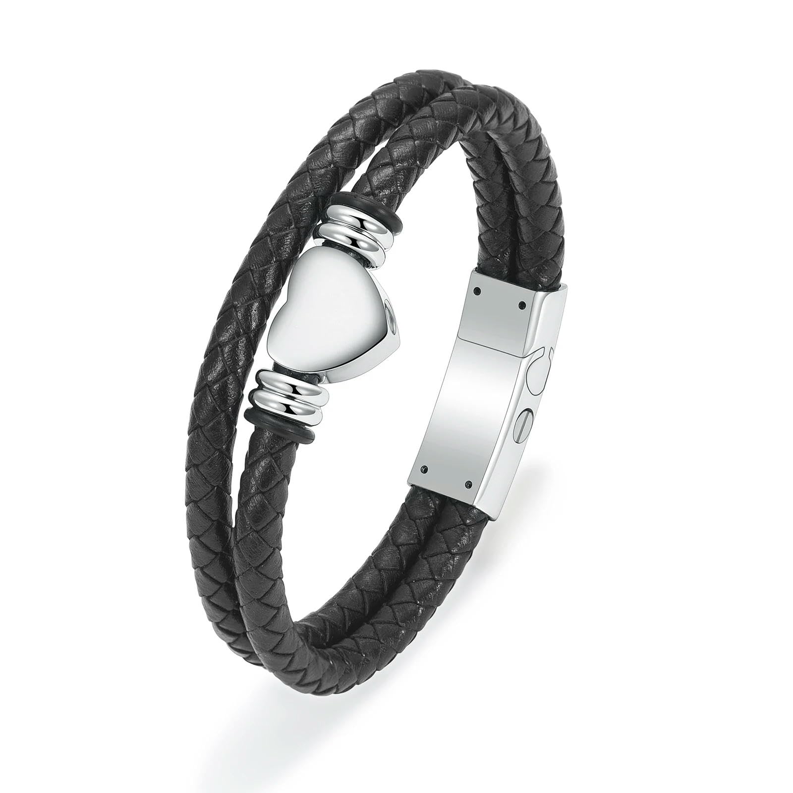 Bracelet commémoratif en cuir pour homme : le bijou funéraire cœur argent du souvenir