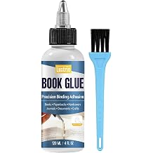 Book Glue with Applicator Brush, White Glue Dries Clear, Rotary Gel Cap Prevents Drying Out, Flexible Acid-Free Non-Toxic Formula for Book Spine Paper Cardstock Repair and DIY Crafts-120ml/4oz