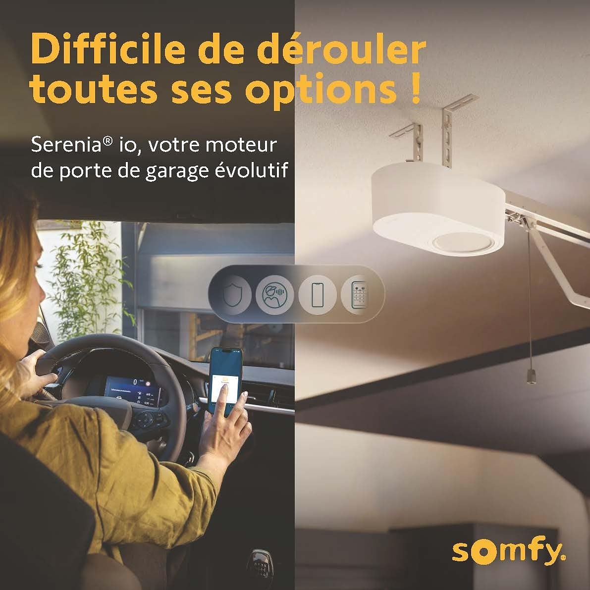 Somfy 1246361 - Motorisation Serenia 1100 io pour porte de garage, Moteur porte de garage max 2,35m H et 4,5m L, Fabriqué en France, Motorise les portes sectionnelles et basculantes débordantes