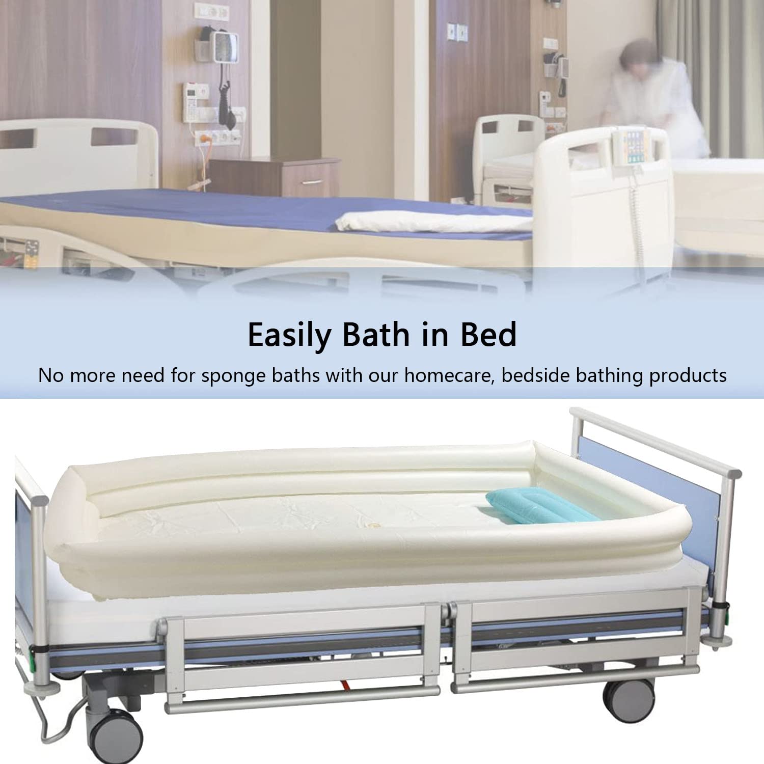 Kit Vasca Doccia Gonfiabile con Pompa ad Aria elettrica, Vasca da Bagno in PVC per Adulti con Sacca d'Acqua da Bagno a Letto, ausilio per Anziani, disabili, Anziani, pazienti