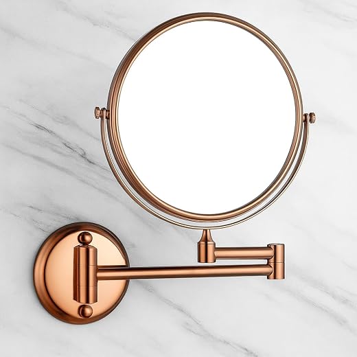RFV1 Brass Dual Side Round Mirror for Bathroom 360° Swivel with Zoom View | Magnifying Shaving Makeup Vanity Mirror Wall M...