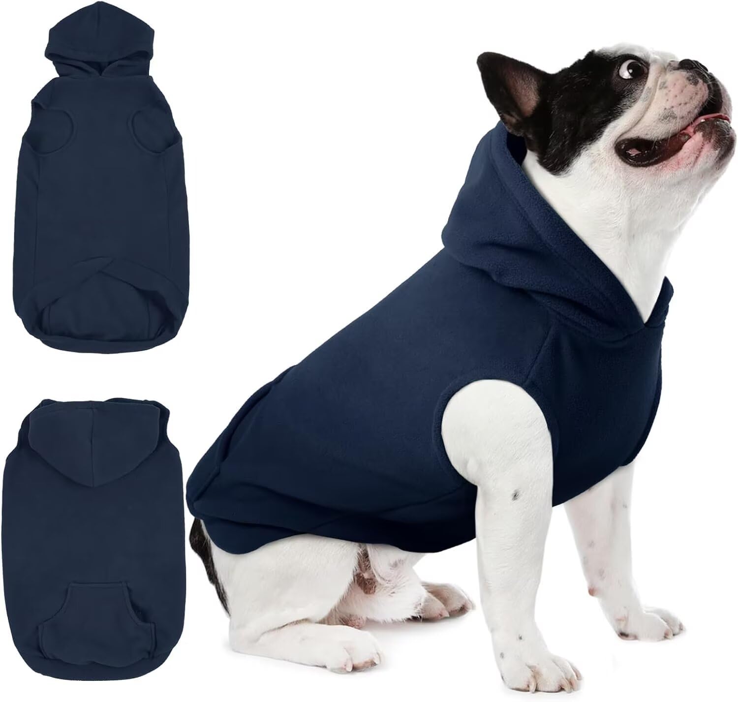 IECOii Dog Hoodie with Leash Hole,Fleece Dog's Sweatshirt Fall Dogs Sweater with Hood,Warm Jumper for Medium Dogs Boy Girl,Sleeveless Doggy Hoodie Medium Dog Winter Clothes for Pug,Jack Russell,Blue,M