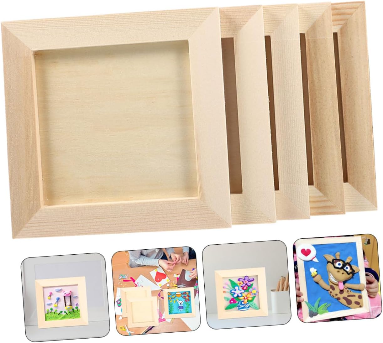 5pcs DIY Wood Clay Picture Frames 12x12cm for Children Painting
