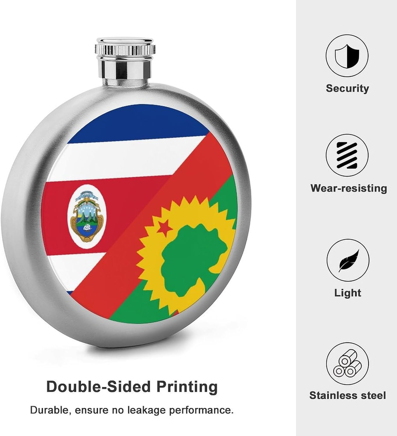 Costa Ri-ca Oromo Liberation Front Flag Round Whiskey Flask Portable Hip Flask image 3