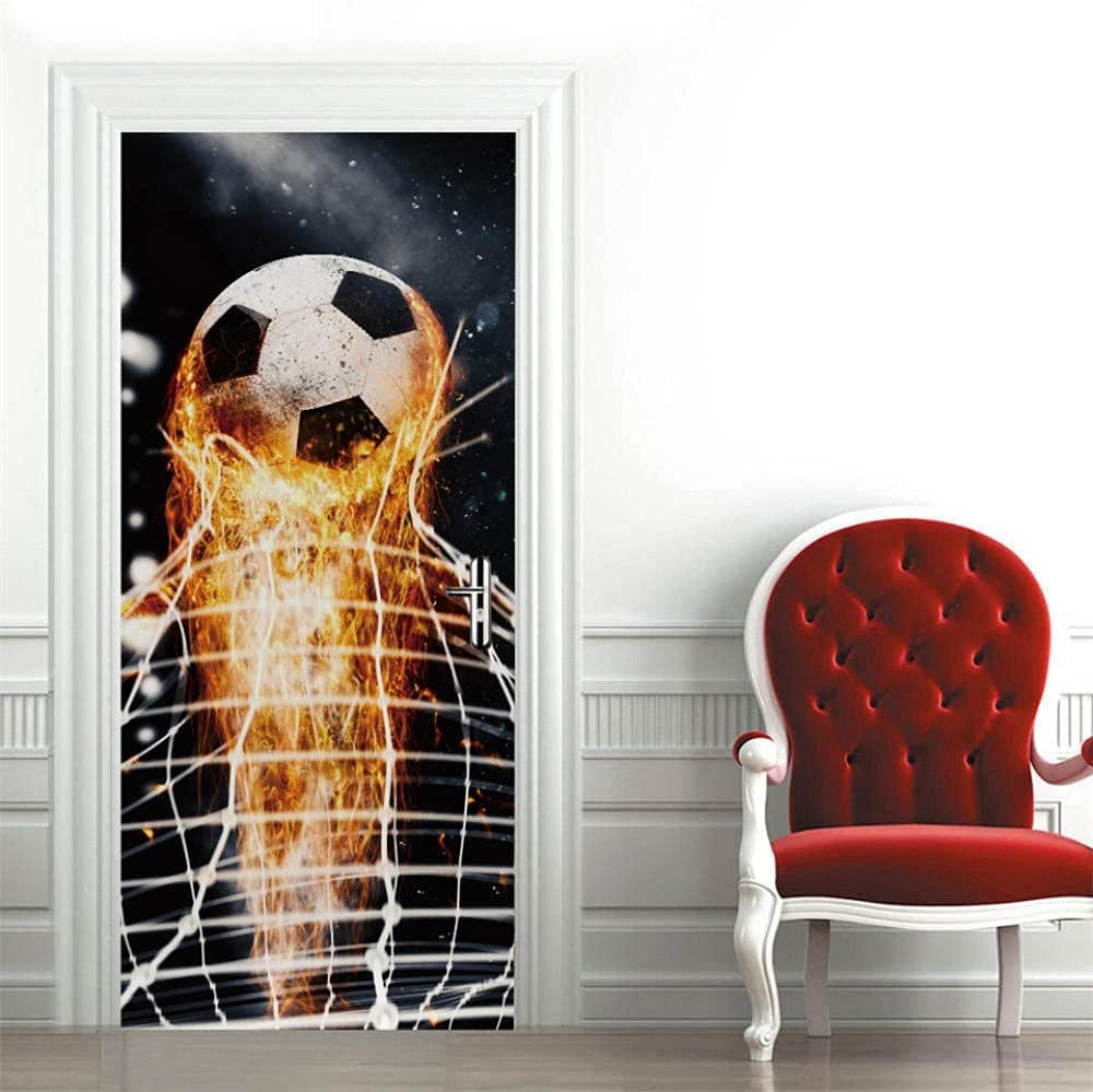 3D Football Basketball Door Photo Self Adhesive Door Sticker Poster Wallpaper Mural Art Wall Sticker 100 X 215 Cm for Living Room Bedroom Bathroom Kitchen Office PVC Removable Door Decoration