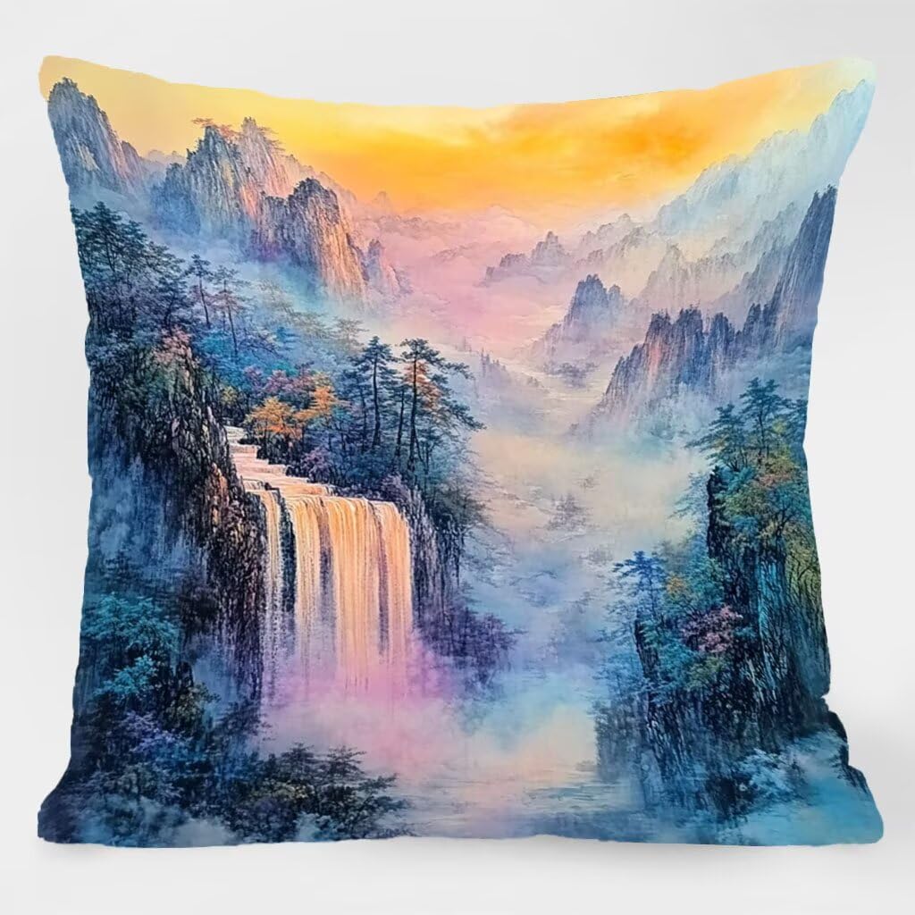 Poszewki na poduszki 61 x 61 cm, krajobraz poduszki na zewnątrz wodoodporne kwadratowe poszewki na poduszki 4 sztuki, wiejski dwustronny nadruk dekoracyjne poszewki na poduszki do dekoracji domu sofa