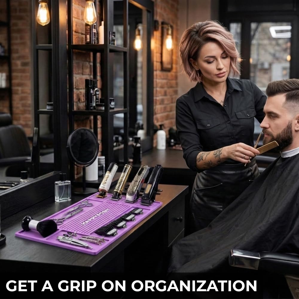 Magnetic Barber Mat,Magnetic Barber Mats For Clippers and Supplies, Barbershop Pad for Station, Beauty Salon Table Matt, Tool Organizer for Pro Hairstylist,Purple