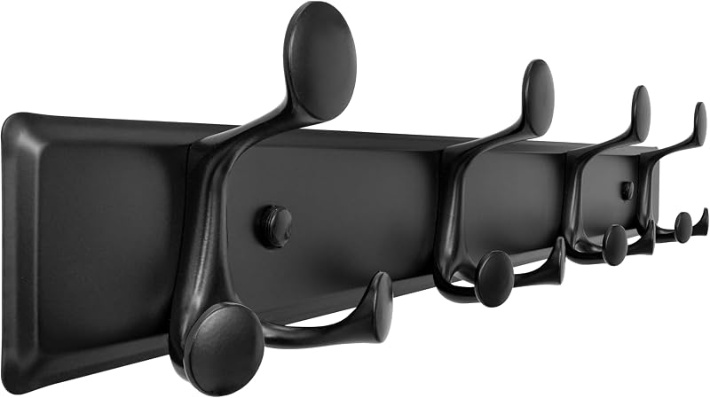 12 ganchos para percheros montados en la pared, percha moderna de 24 pulgadas para entrada, baño, garaje, liviano con diseño de espacio para pernos de 16 pulgadas, negro mate
