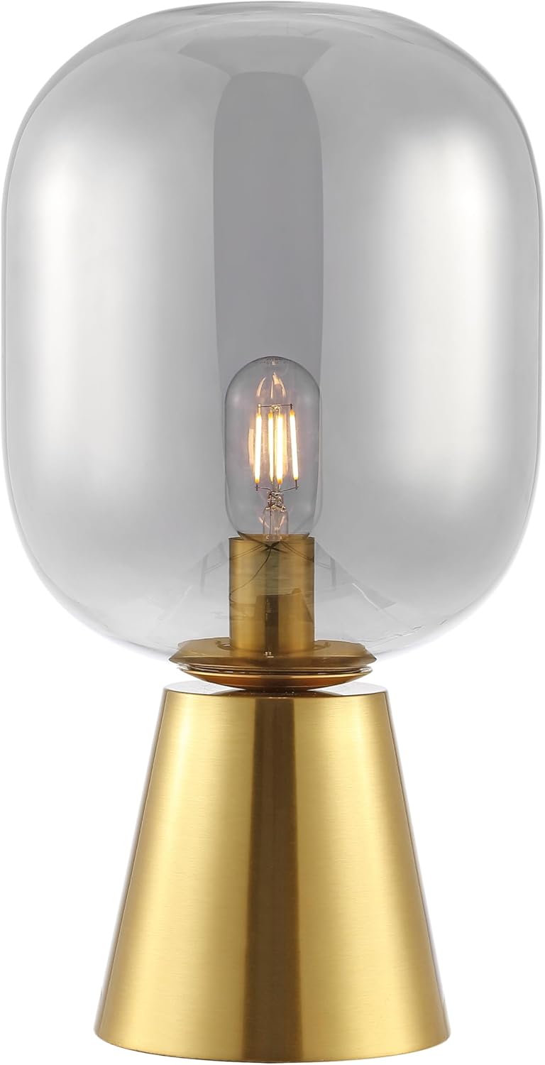 SAFAVIEH Lighting Collection Rain Smoke Grey/Brass 18-inch Table Lamp, Ideal for Living Room, Bedroom, Nightstand, Home Office, Dorm (LED Bulb Included)