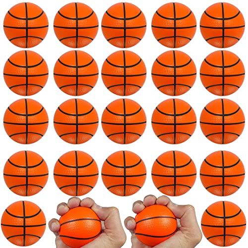 Mini Sports Balls for Kids Party Favor Toy, Soccer Ball, Basketball, Football, Baseball (24 Pack) Squeeze Foam for Stress, Anxiety Relief, Relaxation. (24 Pack (Basketballs))