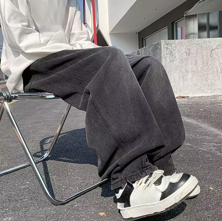 Men's Casual Denim Pants Baggy Y2k Drawstring Elastic Waist Wide Leg Jeans Hip Hop Streetwear for Men4