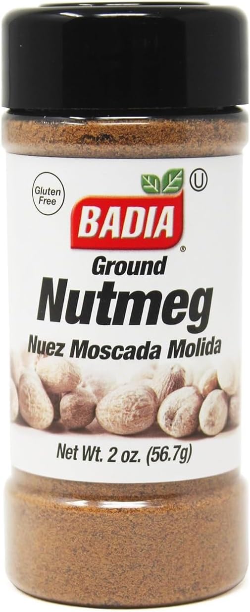 Badia Ground Nutmeg Powder 2 Oz – Warm, Sweet, and Spicy Flavor for Baking, Desserts, Beverages, and Savory Dishes – Ideal for Holiday Recipes & Coffee