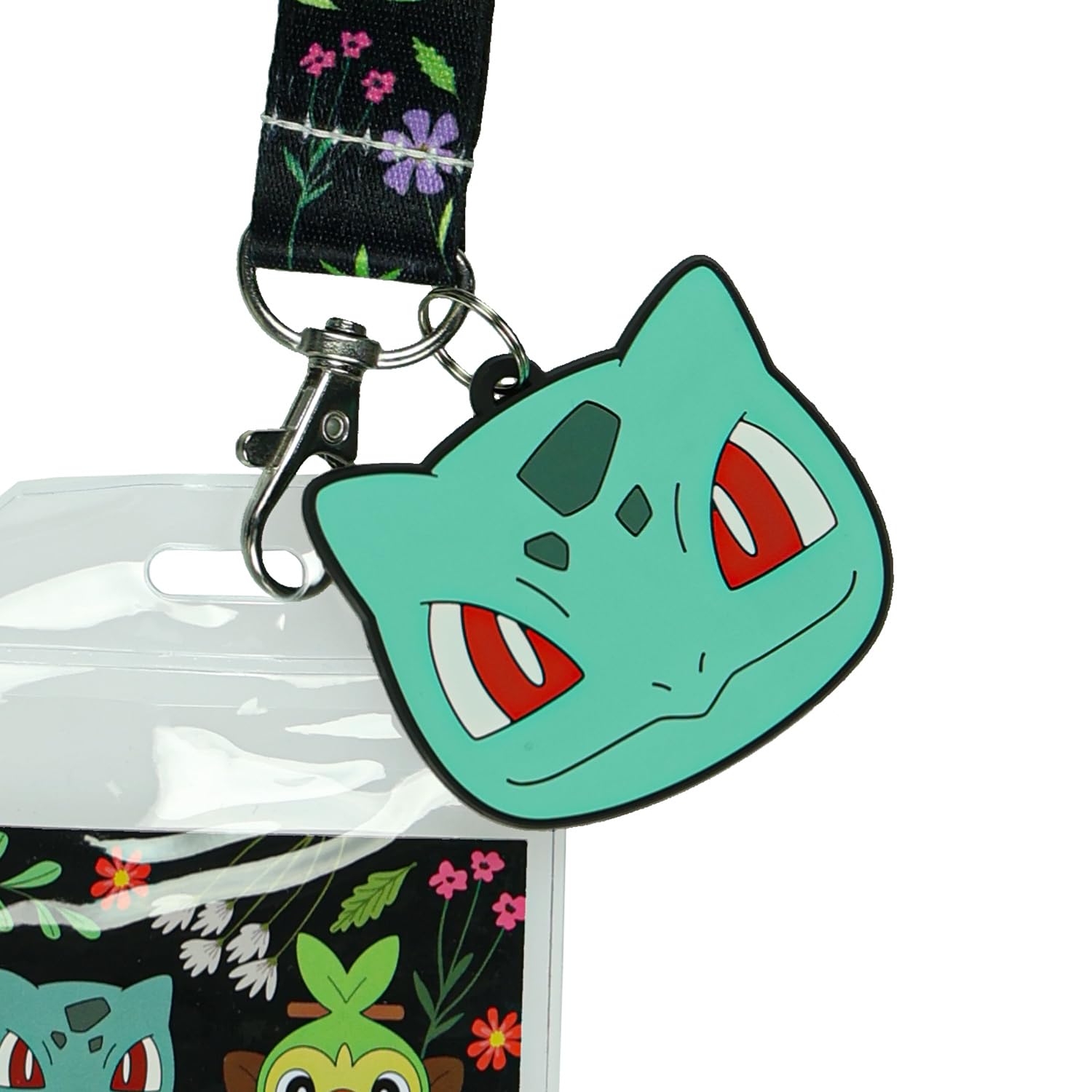 Pokémon Lanyard Grass Type Character Floral Design Clear ID Badge Holder Breakaway Keychain : Office Products