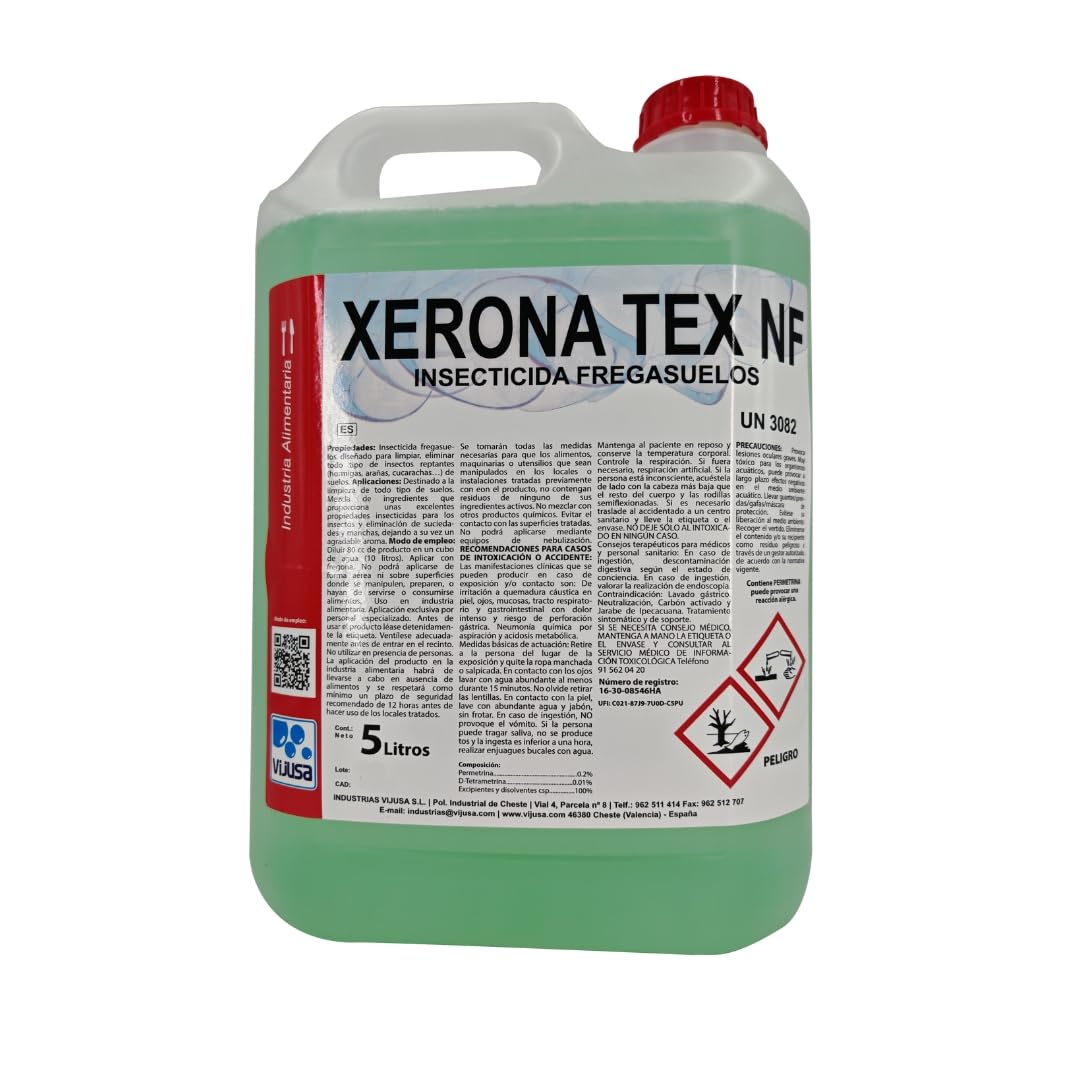 Xerona Tex Friegasuelos Insecticida 5L – Limpia, Elimina y Repele Hormigas, Cucarachas y Arañas. Efecto Residual. Apto Industria Alimentaria (3)