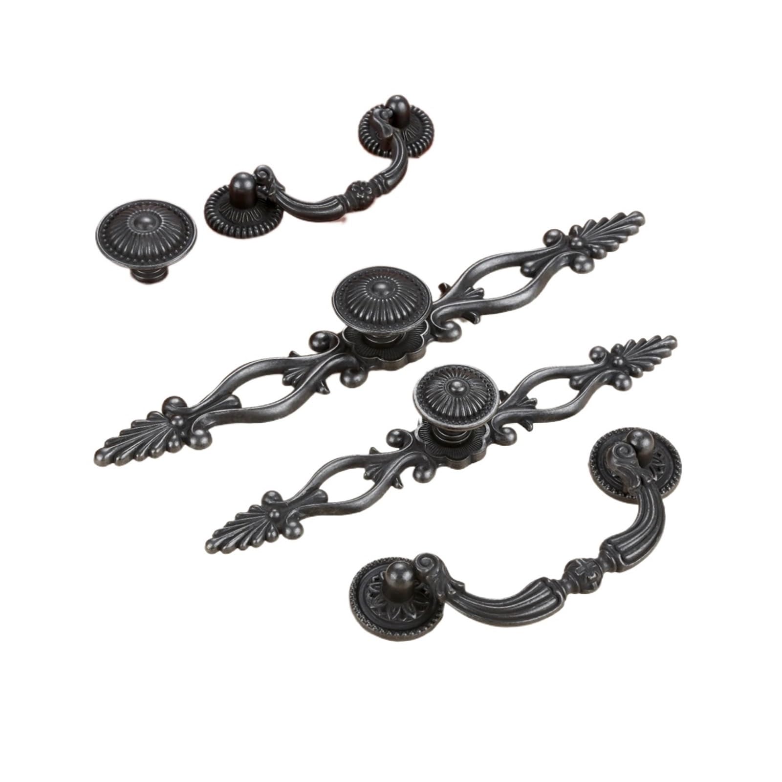 Qvorlth Vintage Cabinet Pulls 6pc Black Vintage Door Handles Antique Knobs and for Kitchen Cabinets Cupboard Closet Handle Furniture Hardware(ColorB)