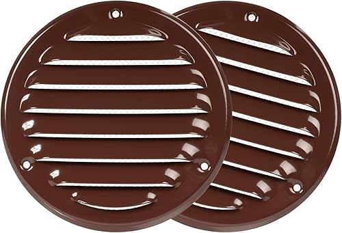 Miniatura 1 de Paquete de 2 cubiertas de ventilación marrones de 4 pulgadas - Ventilación redonda de metal Soffit - Rejilla de ventilación de aire - Cubierta de