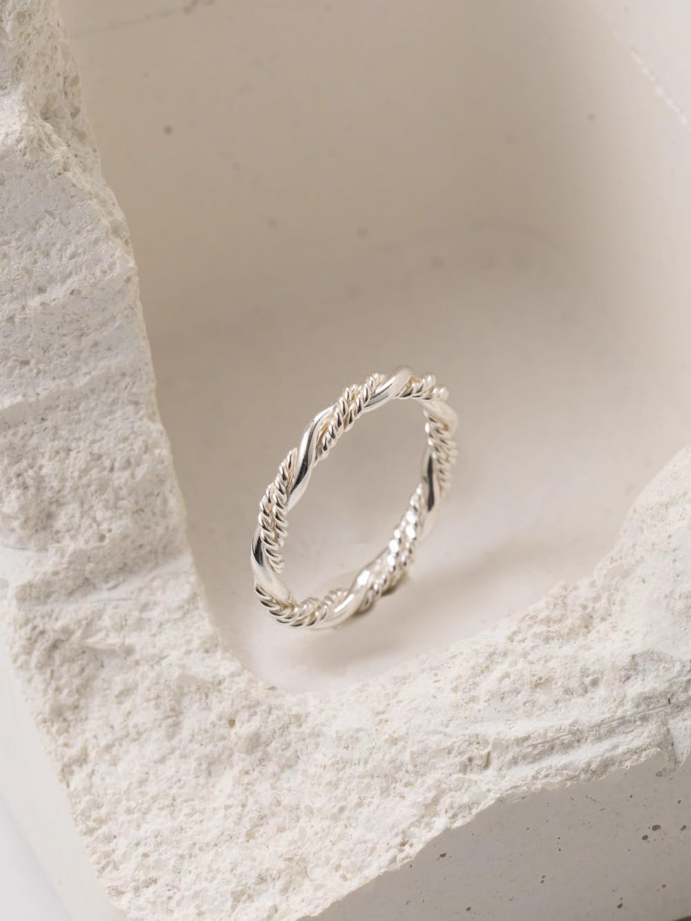 LUKRAY Sterling Silver Hand Braided Twisted Rope Stacking Ring