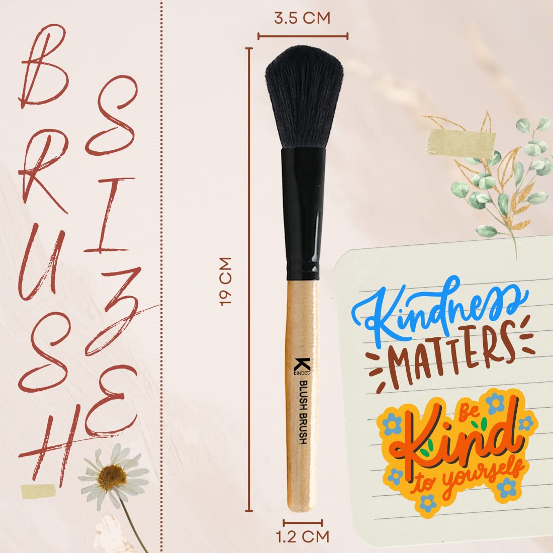 KINDED Blush Face Makeup Brush Professional Series for Makeup Beauty with Smooth Soft Synthetic Hair Bristles Anti Rust Aluminium Ferrule Natural Wooden Handle Grip - Image 2 thumbnail