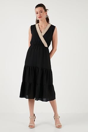 Lela Regular Fit Kruvaze Yaka Midi Elbise Bayan ELBİSE 6118103