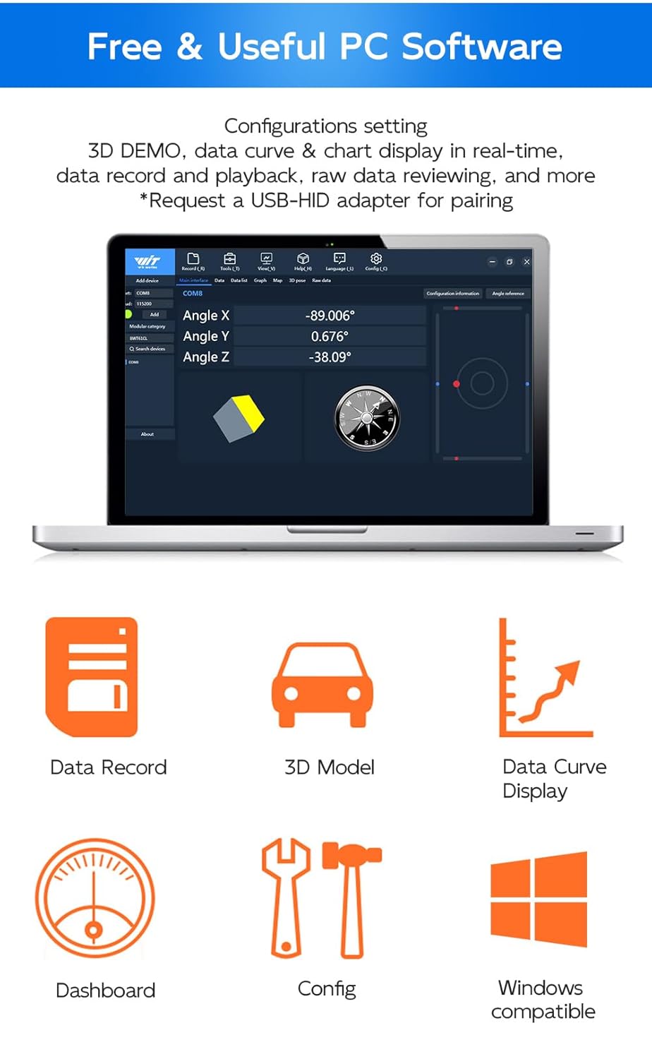 WITMOTION PC software interface for data display and configuration