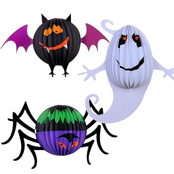 Jagmag 2Pcs Halloween Honeycomb for Decoration Props Party Supplies Horror Chinese Lantern Party Supplies Ghost Pumpkin Halloween Paper Lantern Bat and Spider