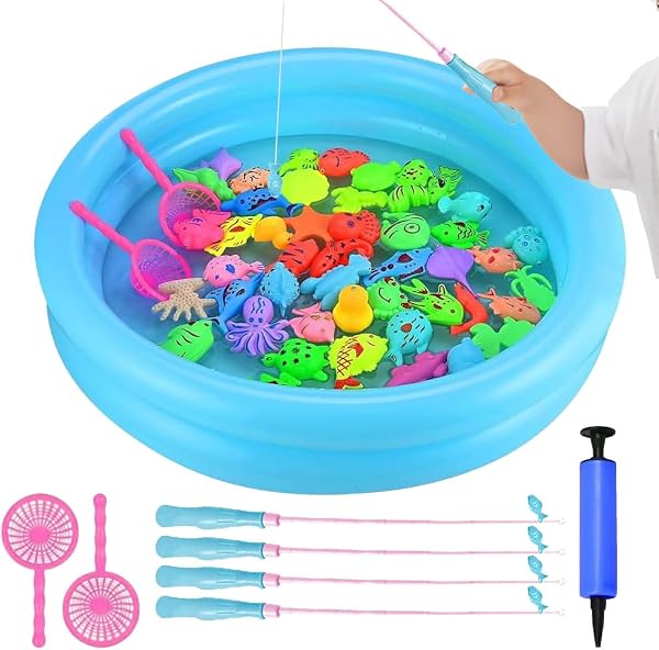 Jouet de Peche Magnétique, 54 Pièces Jouet de Pêche Flottant, Jouet de Bain éducatif, Jeu Peche a La Ligne Enfant, pour Enfant Education Play Set en Plein Air - 1