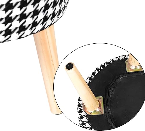 Miniatura 7 de Homebeez Taburete otomano redondo con reposapiés, reposapiés de tela pequeño de 16.3 pulgadas con patas de madera antideslizantes, pata de gallo