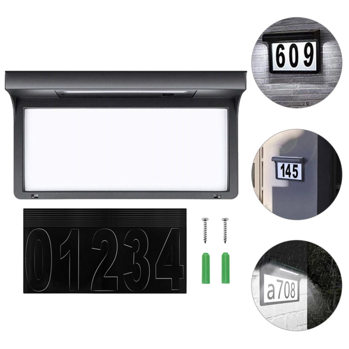 Targa Numero Civico Solare LED 6 Lampade 1, 2v 600mah per Esterni | Polisilicio e Plastica Nera, Controllo Luce, Copertura Ampia per Giardino e Cortile