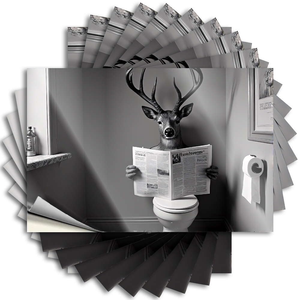 Fzfn Girls Colour Country Water Sticker - A Deer Reading A Newspaper In The Bathroom. Case Waterproof Vinyl Sticker(8X12cm)