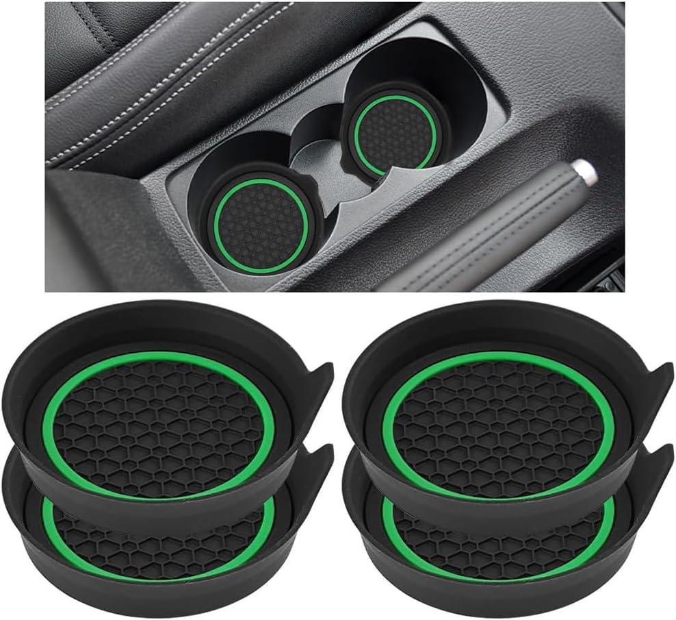 Osilly 4PCS Car Cup Holder Coaster, Soft Non-Slip Insert Shockproof Vehicle Water Bottle Holder Mat, Automotive Interior Drink Protection Pad Decor, Universal for SUV Sedan Truck (Black)
