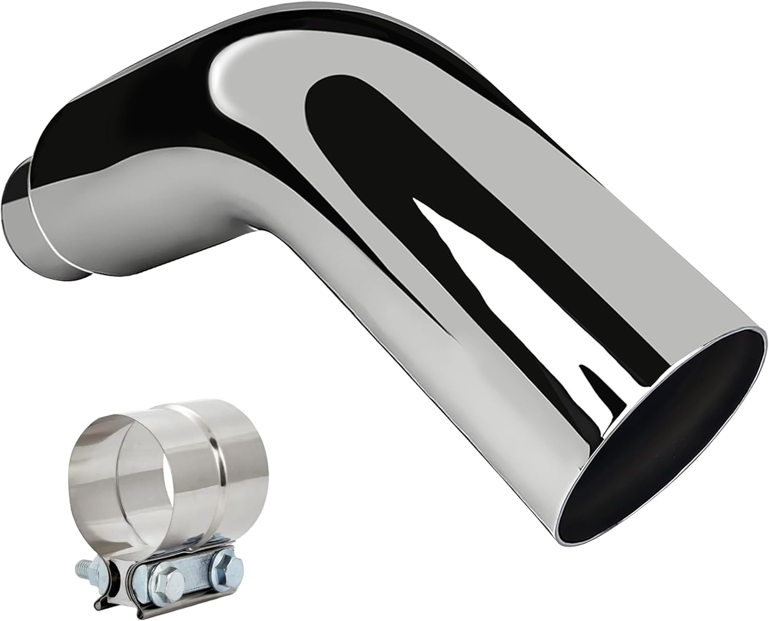 Universal 5" to 8" Exhaust Elbow Pipe with Steel Clamp - Silver Chrome or Black Painted for Car, Truck & Diesel