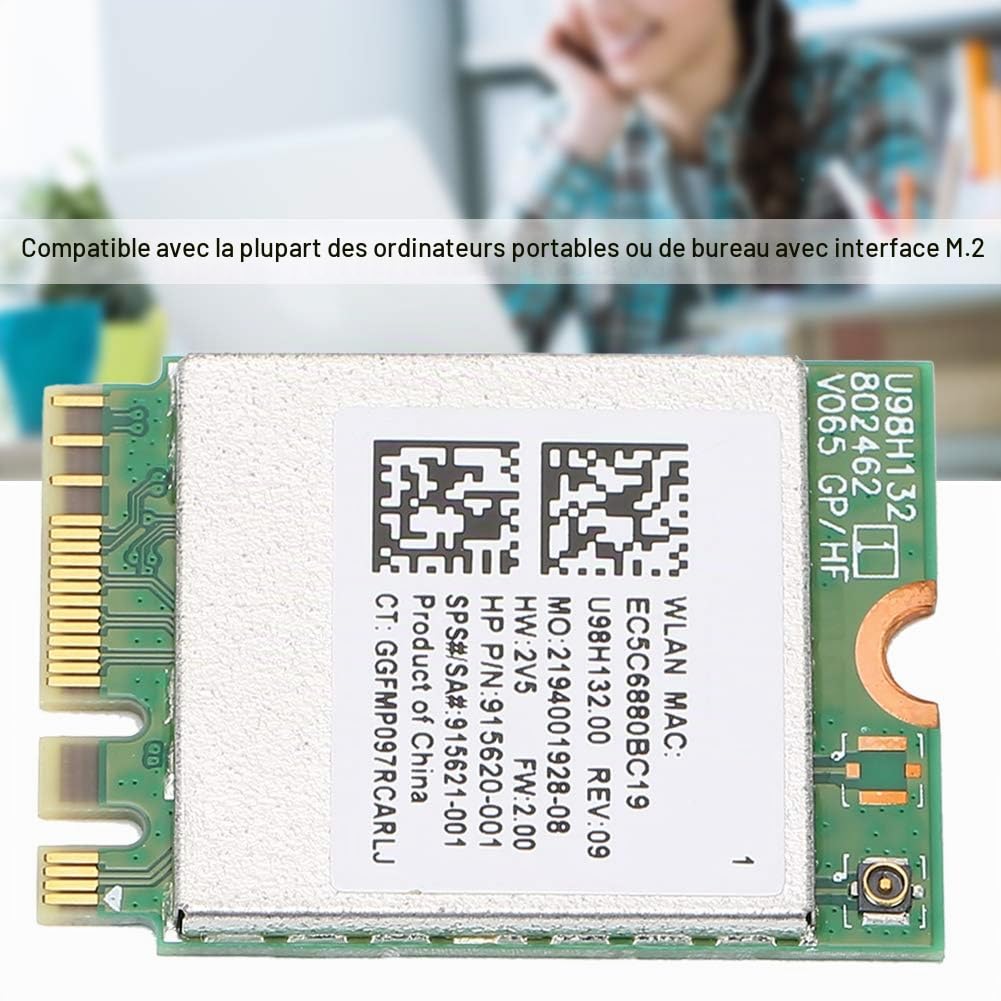 Carte réseau sans Fil AC, RTL8821CE Jusqu'à 433M Bluetooth 4.2 Carte réseau WiFi Prise en du protocole 802.11 A/B/N/AC, pour Win7/8/10, pour Ordinateurs Portables/Ordinateurs