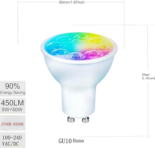 Miniatura 4 de Bombillas LED inteligentes Gu10 regulables que cambian de color, bombilla RGB Gu10, bombilla LED WiFi y Bluetooth funciona con Alexa Google,