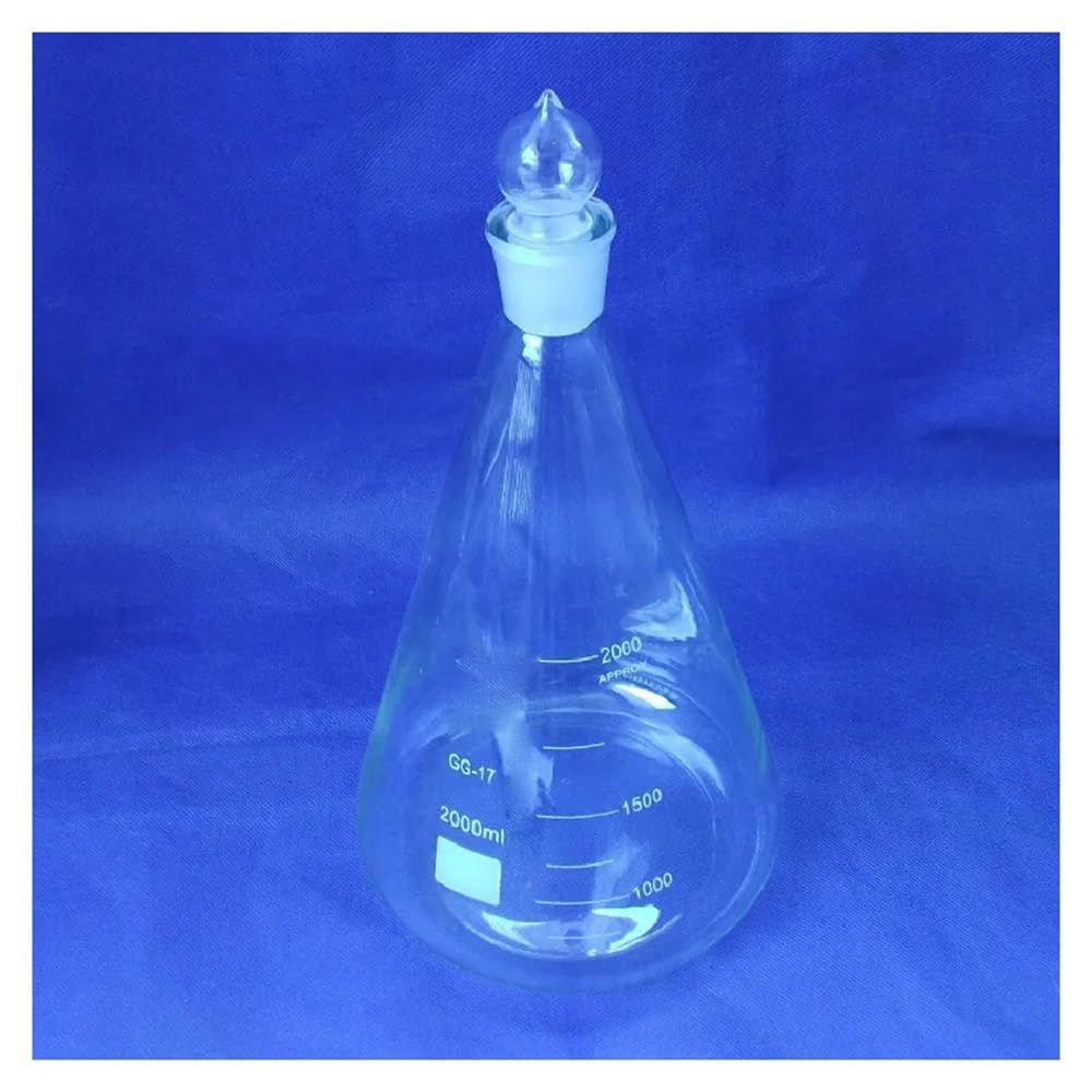 1 matraz cónico de vidrio de 2000 ml con tapa, matraz Erlenmeyer de vidrio for laboratorio.