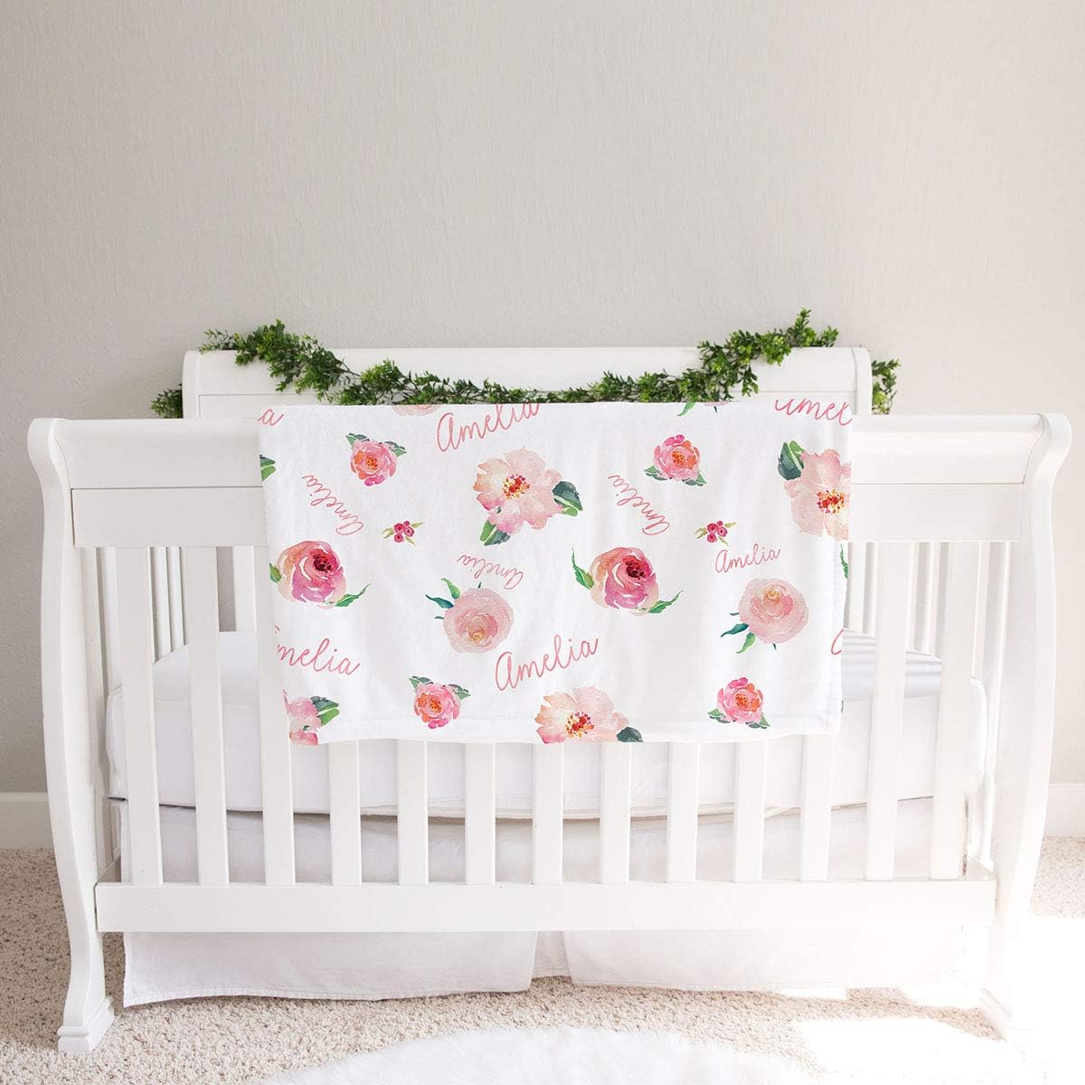 Personalized Fleece Baby Girl Blanket, Coral Pink Floral