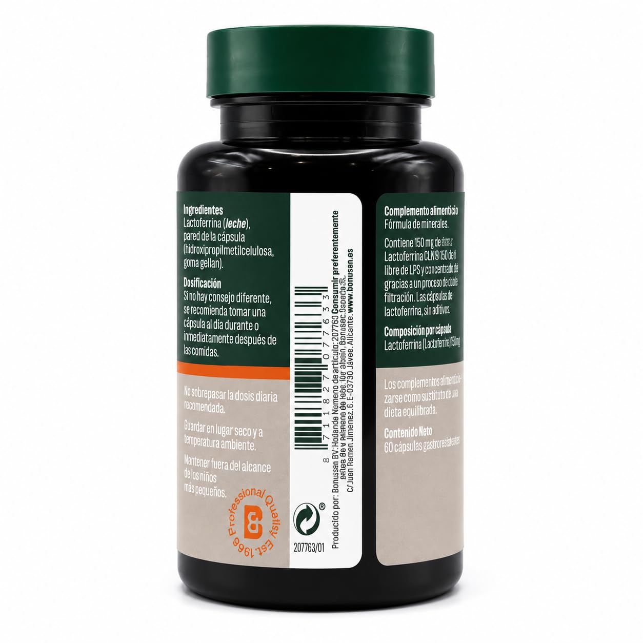 Bonusan Lactoferrina CLN 150 – 60 Cápsulas – 150 mg por Cápsula – 97% Lactoferrina Pura mediante Doble Filtración – Sin Excipientes Añadidos