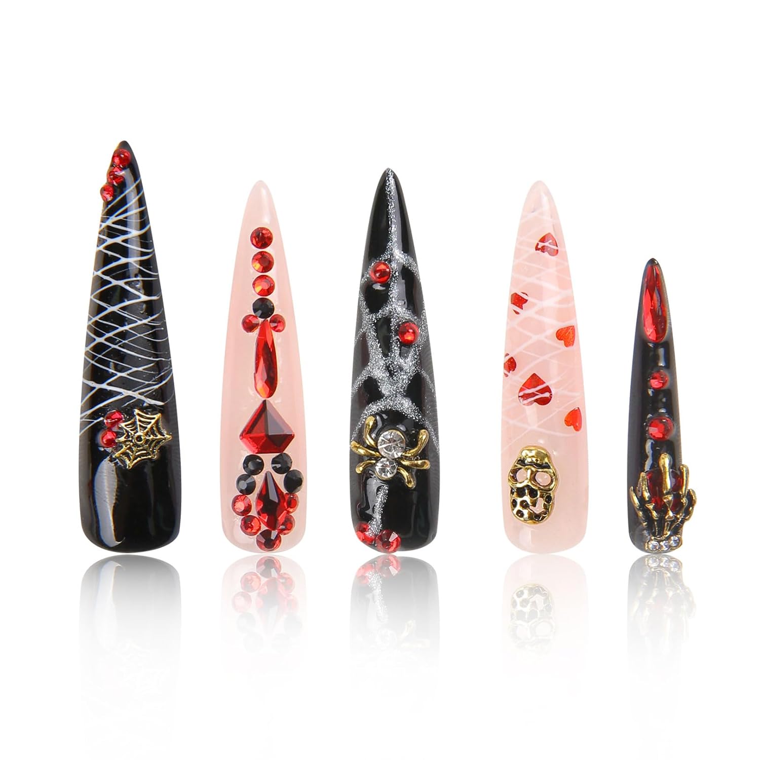 LOVFUL Press on Nails Halloween Bleeding Love | Handmade with Full Covered Crystals | Reusable Fake Nails | Stiletto Long 2.2 in | H42-M M Halloween Bleeding Love