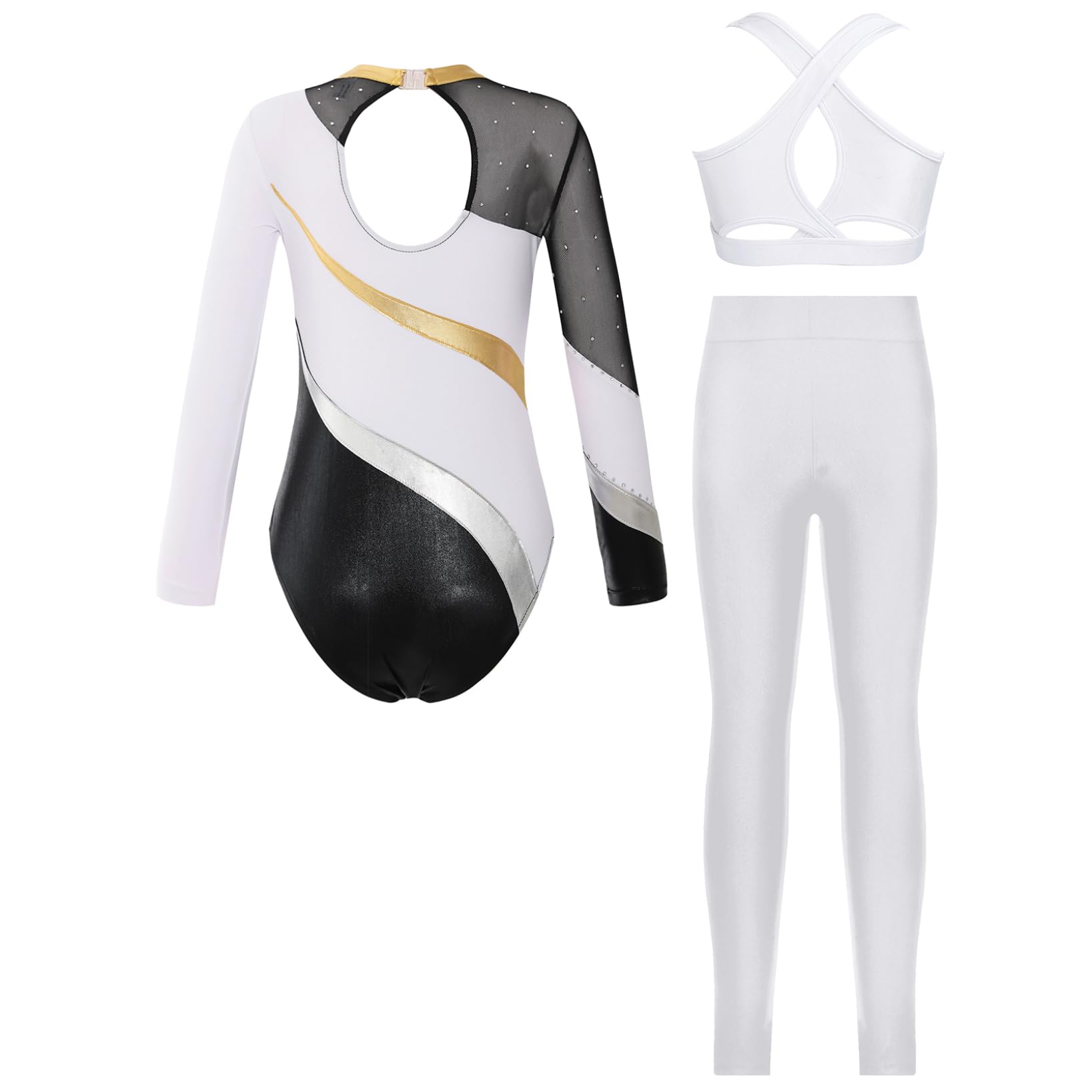 Filles Justaucorps Gymnastique Artistique 3 Pièces Maillots de Danse Classique Avec Crop Top Et Leggings Sportifs Leotard Combinaison Dentraînement Pour Le Yoga