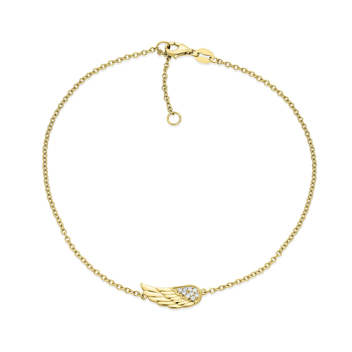 Tobillera de plata mal de ojo con ala de ángel chapada en oro de 14k ajustable 8