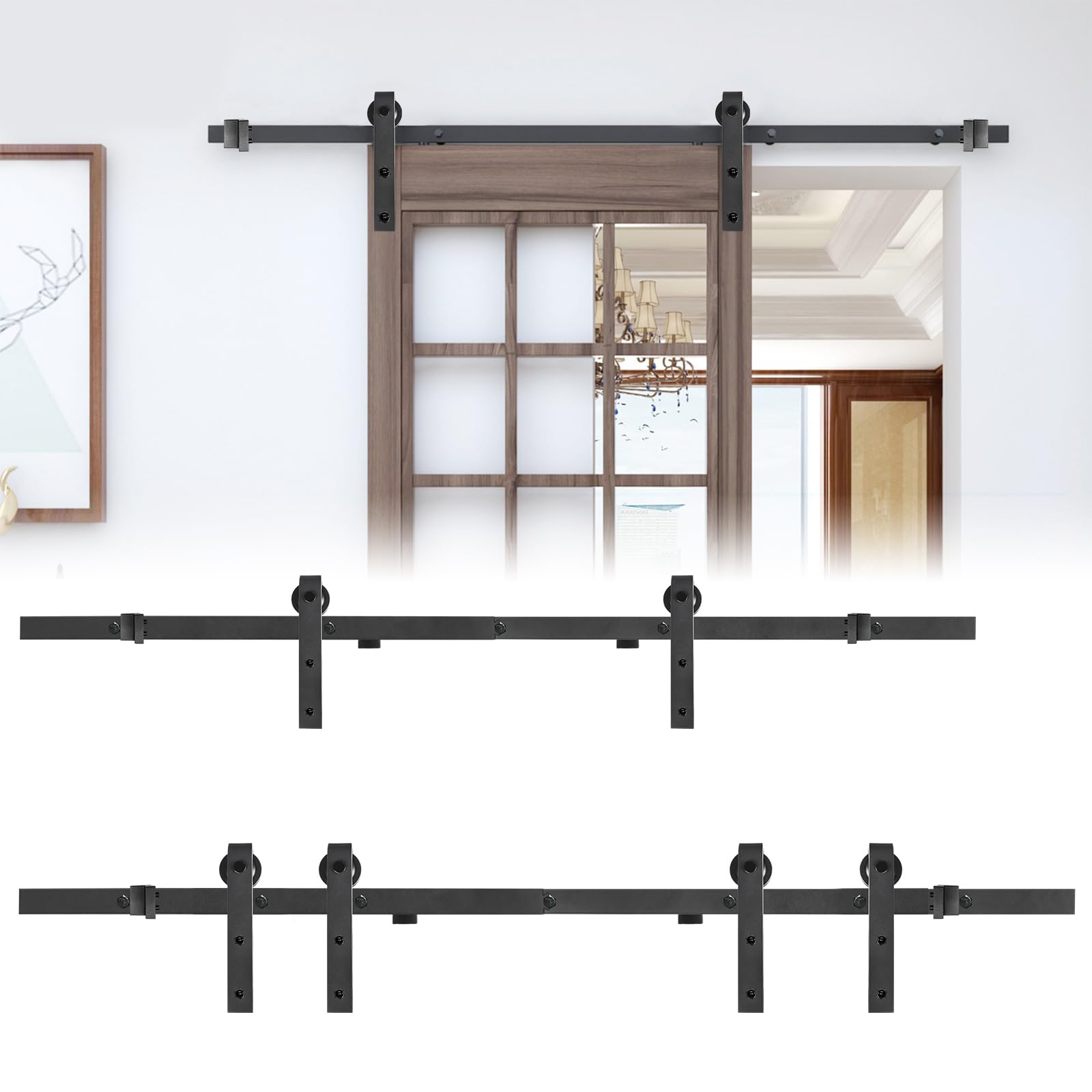 Maniglia per porta scorrevole, 366 cm, con ruote, sistema di porte scorrevoli con design silenzioso, portata fino a 130 kg, per porta in legno, camere, cucina, magazzino