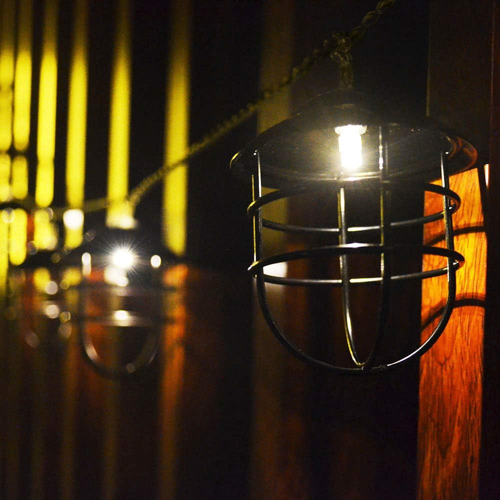 ACRAFT String Lights for Patio Metal Cage with Vintage Style Connectable Brown Lantern Pendant Lighting for Thanksgiving Christmas Lights for Tree Branches Outdoor Garden 10 Bulbs 7.1ft (Plug in)