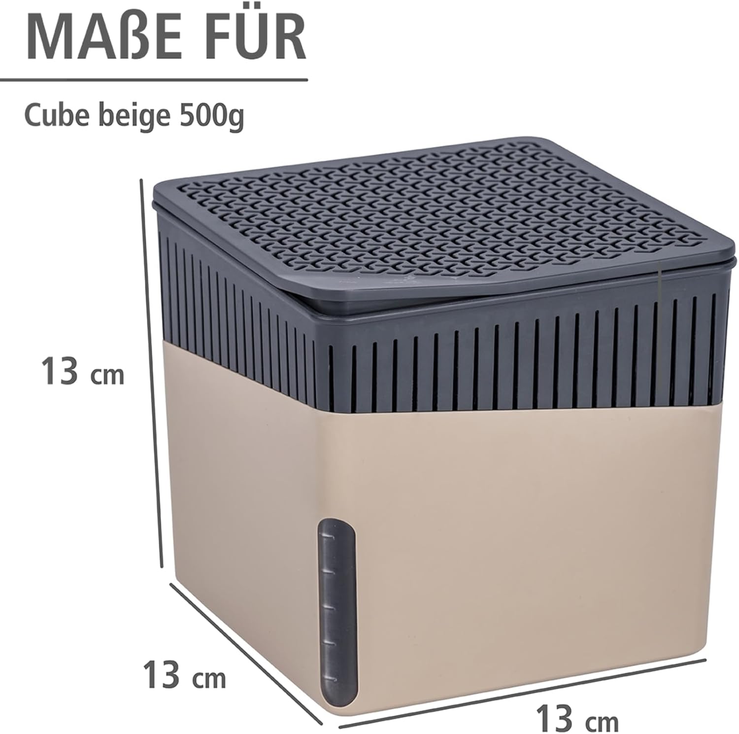 WENKO Portable Dehumidifier Cube Design, Compact and Rechargeable Dehumidifier for Bathroom, Closet, Bedroom, Garage, Covers up to 1400 Cubic Feet, 1.1lbs, Beige, 5.1 x 5.1 x 5.1 in