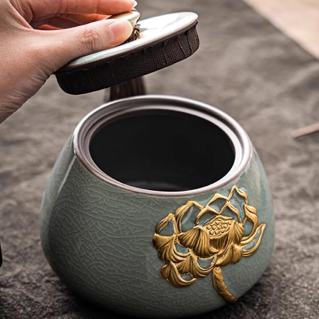 Ceramic Tea Jar, Ceramic Tea Canister,Vintage Chinese Sealed,Candy Jar With Lid